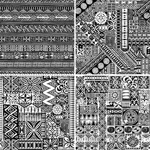 Polynesian style tapa cloth motifs tribal fabric vintage vector seamless pattern collection photo
