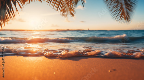 best travel landscape paradise beach tropical island background beautiful palm trees closeup sea waves sunshine blue sky clouds
