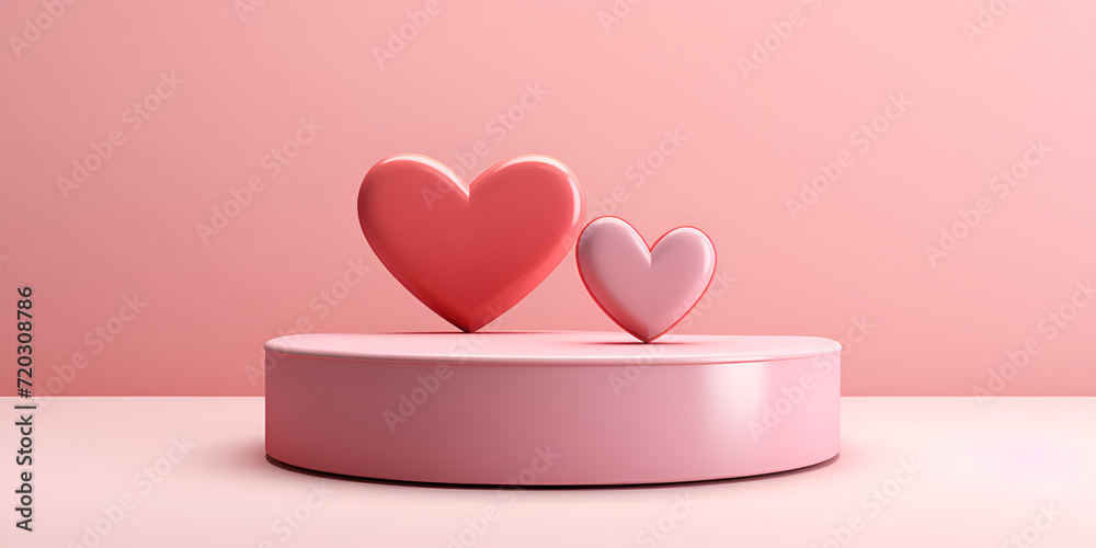 3d Love Arrangement Of Pink Pink Heart Shaped Flower On Pink Flooring Background