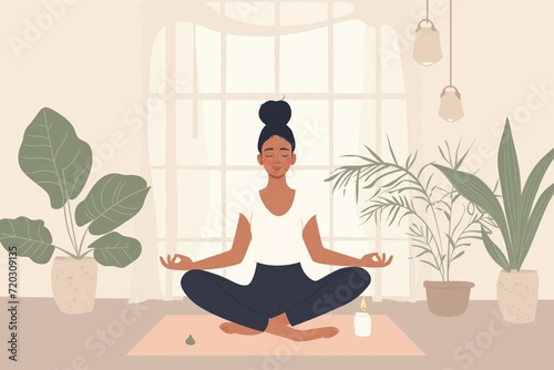Flat illustration black woman meditating peaceful