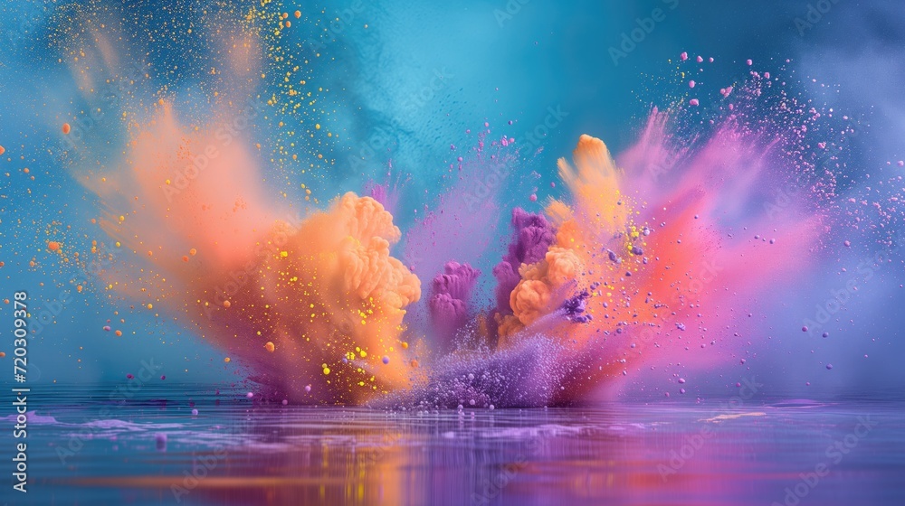 Multi-colored explosion of powder in pastel colors