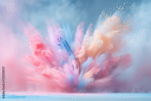 Multi-colored explosion of powder in pastel colors photo