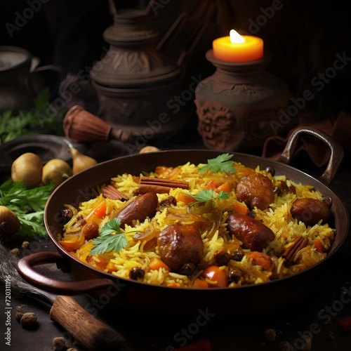 vegetarian paella rice in a pan dish