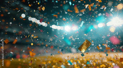 Shiny confetti falls on the stadium, the opening of sports games or the festive finale