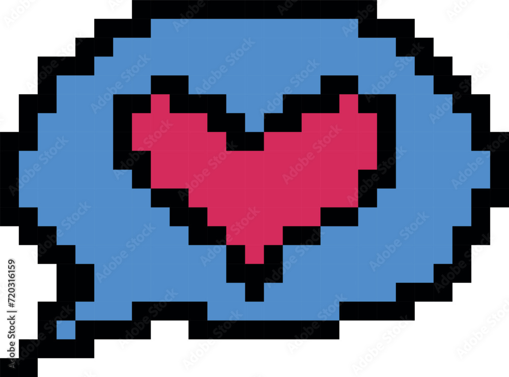 Pixel speach bubble with heart. vector icon Pixel speach bubble with heart. vector icon