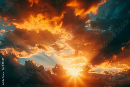 Koncepcja świata niebieskiego: Zachód słońca / wschód słońca z chmurami