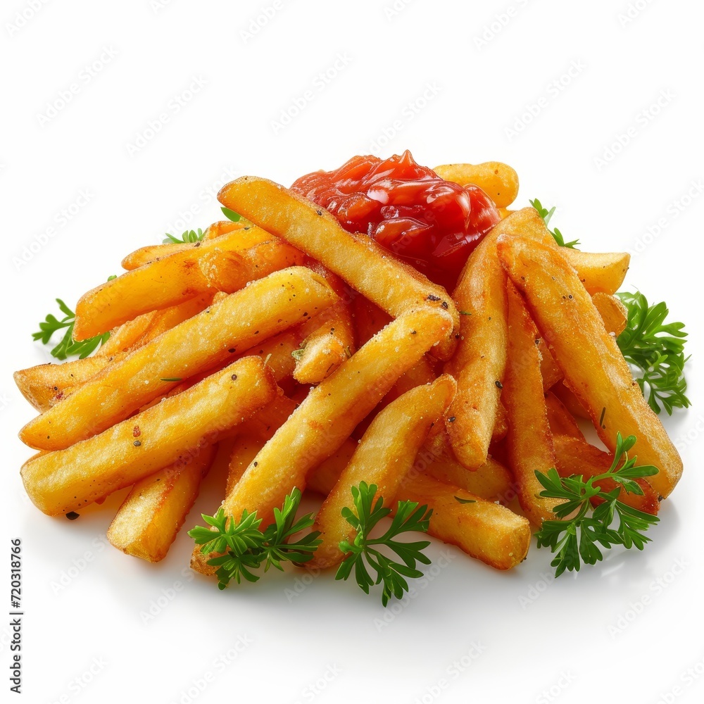 Heap of French Fries With Ketchup and Parsley Heap of French Fries With Ketchup and Parsley