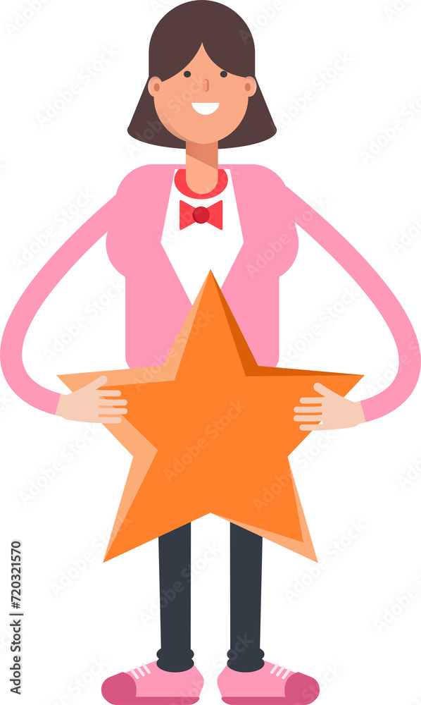 Woman Character Holding Star
