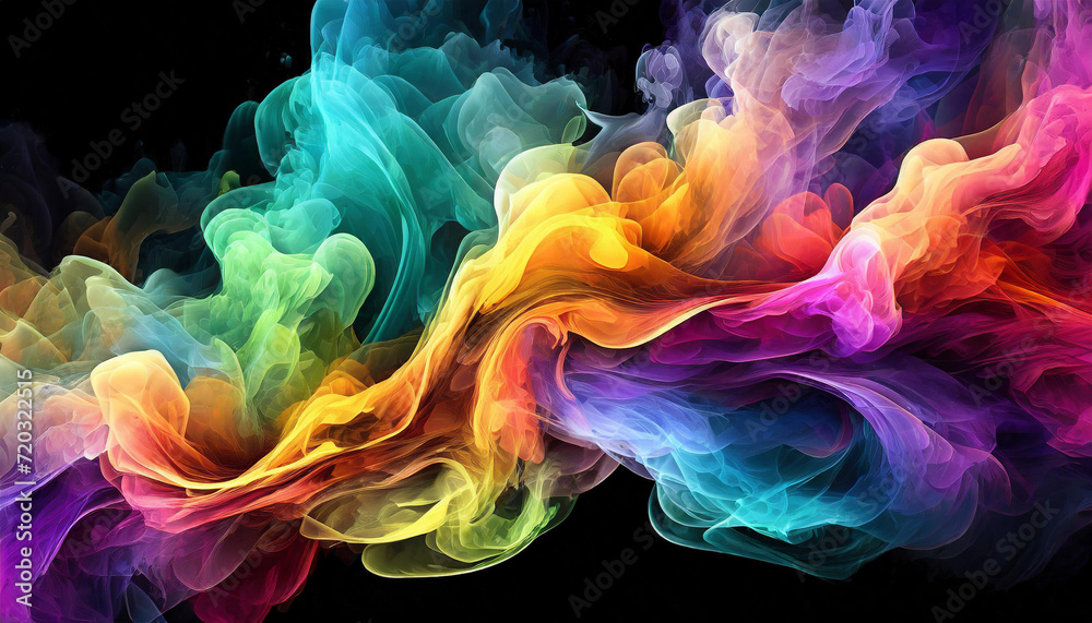 Colorful abstract smoke painting on black background,art design