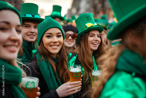 Cheering Irish people at the St. Patrick's Day Parade.