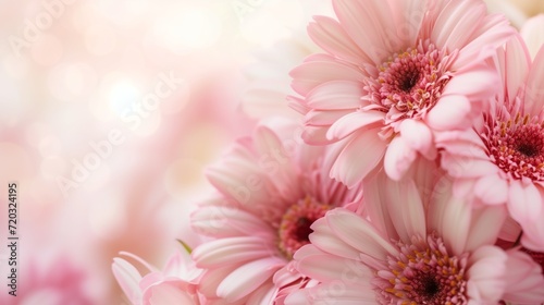 Close-up of delicate pink gerbera daisies against a soft  glowing backdrop