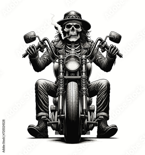 scheletro su moto. Generative AI photo