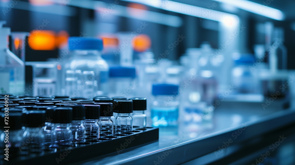 A medical laboratory with samples and scientific equipment, symbolizing research and diagnostics, hospital, dynamic and dramatic compositions, with copy space A medical laboratory with samples and scientific equipment, symbolizing research and diagnostics, hospital, dynamic and dramatic compositions, with copy space