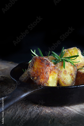 Rustic Roast Potatoes with Rosemary Garnish