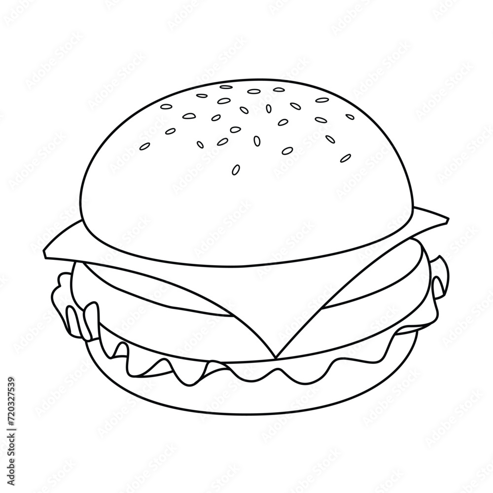 Hamburger Western Food Vector Cartoon Illustration BW Hamburger Western Food Vector Cartoon Illustration BW