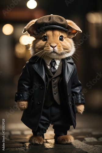 illustration of a cute bunny dressed as Tommy shelby, peaky blinders style photo
