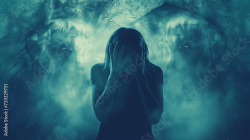 Scared woman. Visual concept of Fear photo