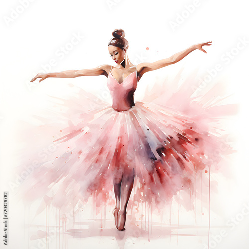 Watercolor ballerina wearing a pink tutu painting 