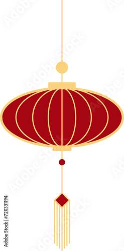 Chinese lanterns, illustrations and decorations for Asian New Year, flat design, 2D front view.
