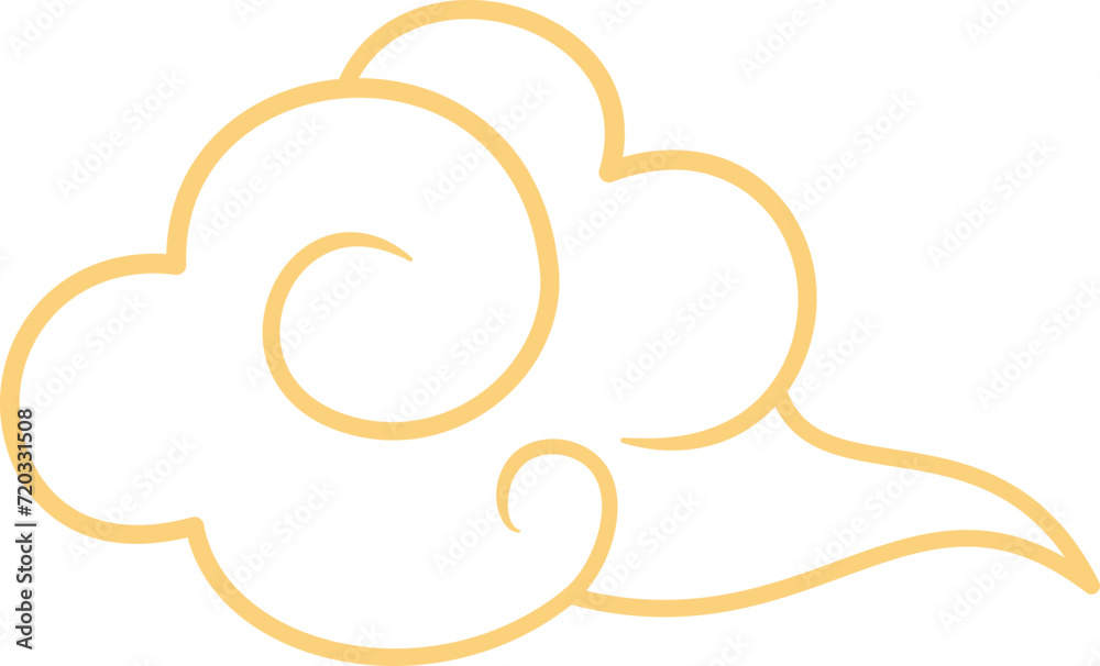 Chinese style cloud ornament, illustrations and decorations for Asian New Year, outline, 2D front view.

