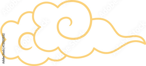 Chinese style cloud ornament, illustrations and decorations for Asian New Year, outline, 2D front view. 