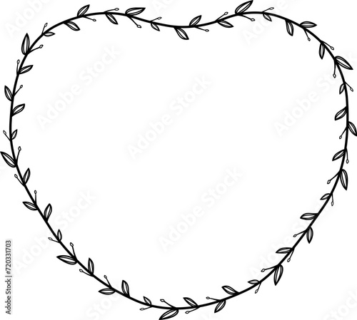 Heart shape Flower wreath frame leaf vector floral border picture frames Branch laurel botanical silhouette black elements decoration greeting wedding frames