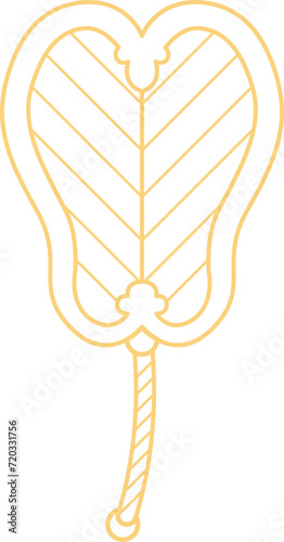 Folding Hand fan asian style, semicircular shape, illustration and decoration, outline, 2D front view.
