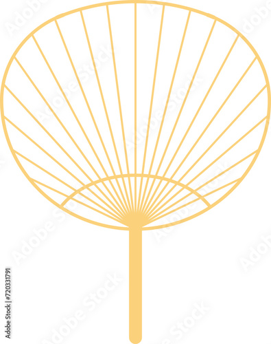 Folding Hand fan asian style, semicircular shape, illustration and decoration, outline, 2D front view.
