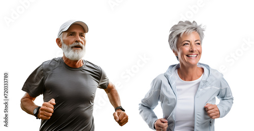 Set of Delighted Old Couples Racing and Maintaining a Healthy Lifestyle for Longevity, Mature Gentlemen and Ladies, Isolated on Transparent Background, PNG