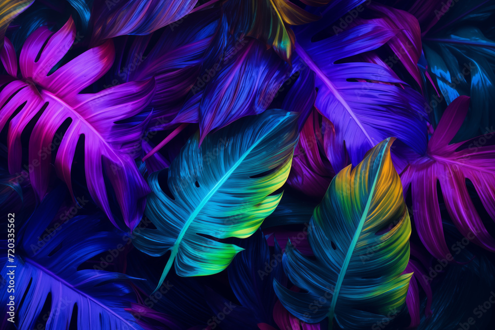 Obraz premium Close up of bright neon leaves background. Close-up of bright neon colored leaves as an abstract background.