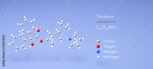 trospium molecule, molecular structures, carboxylic ester, 3d model, Structural Chemical Formula and Atoms with Color Coding photo