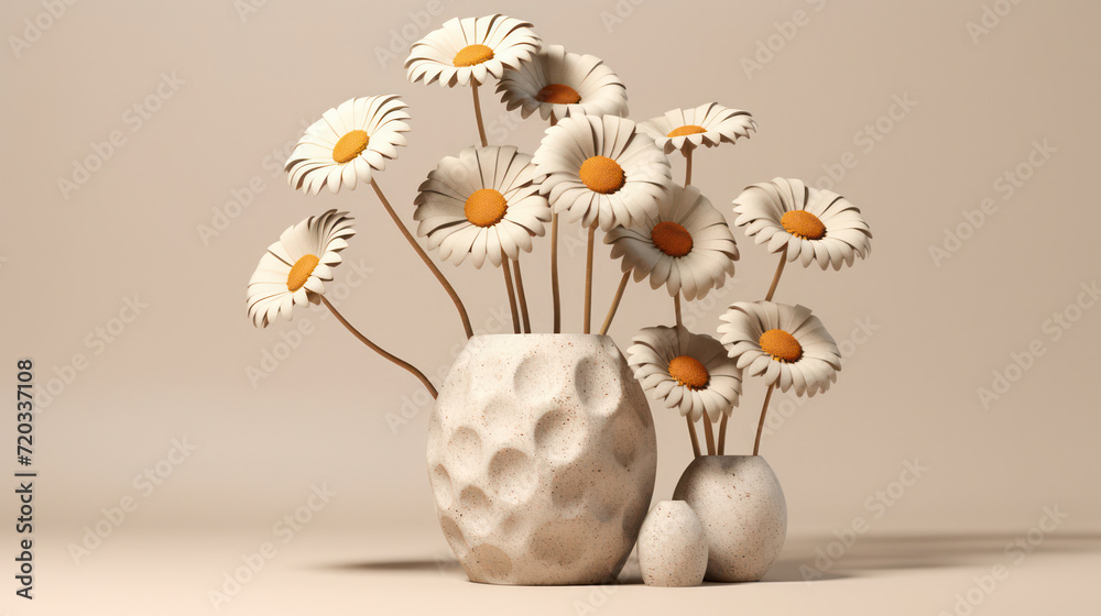 White Daisy Blossoms in a Bright Summer Bouquet: Fresh Floral Beauty on a Yellow Background