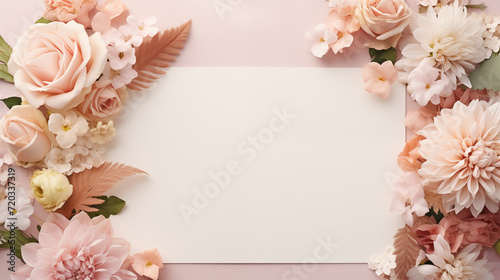 Top View Elegant Floral Arrangement. Top view of elegant floral arrangement with copy space, ideal for invitations and celebrations.