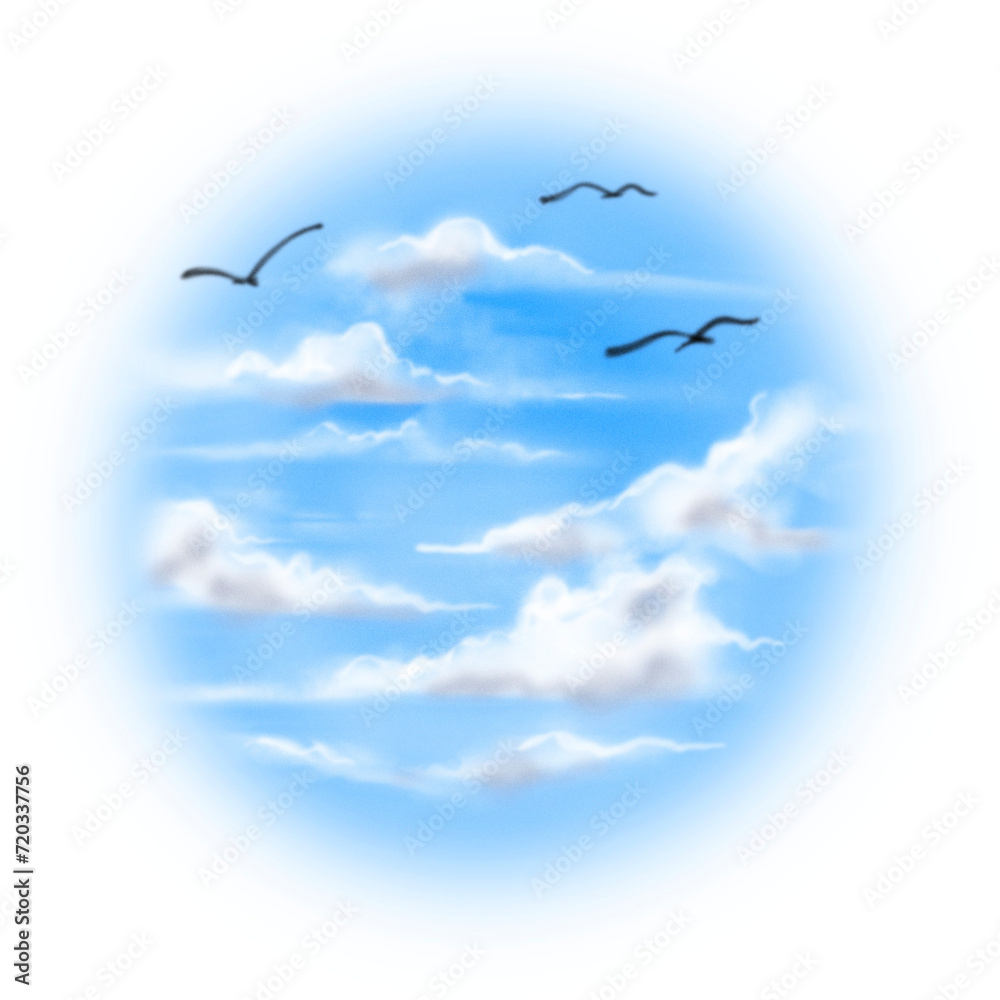 Fototapeta premium Airbrush blurry vintage design of cloud for element bootleg tshirt or memorial vintage style, best for background. Isolated blurry cloud and blue sky in white background Y2K.