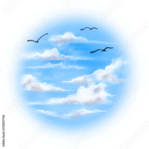 Airbrush blurry vintage design of cloud for element bootleg tshirt or memorial vintage style, best for background. Isolated blurry cloud and blue sky in white background Y2K.