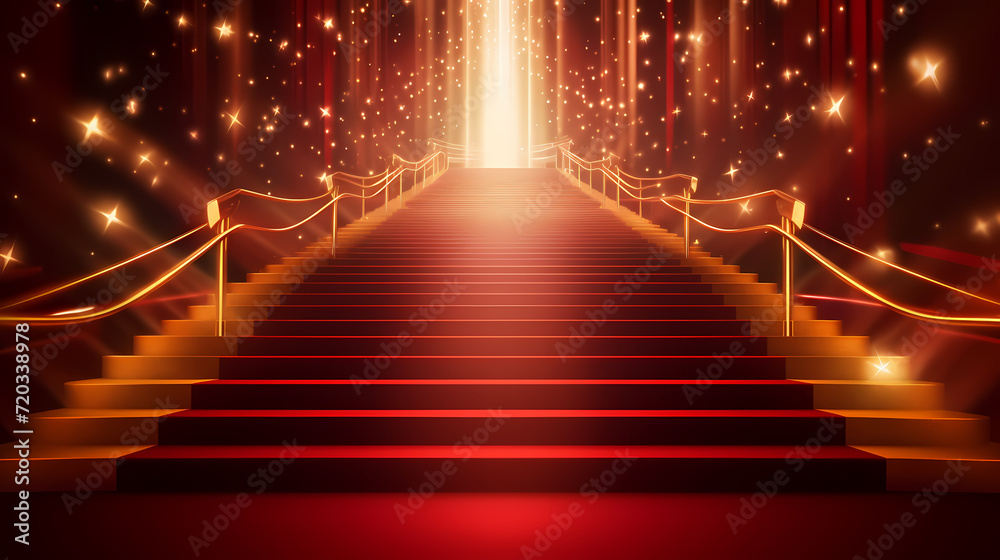 Red carpet staircase background, VIP entrance, night awards ceremony Red carpet staircase background, VIP entrance, night awards ceremony