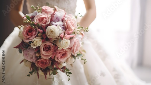 bride holds a beautiful wedding bouquet of flowers