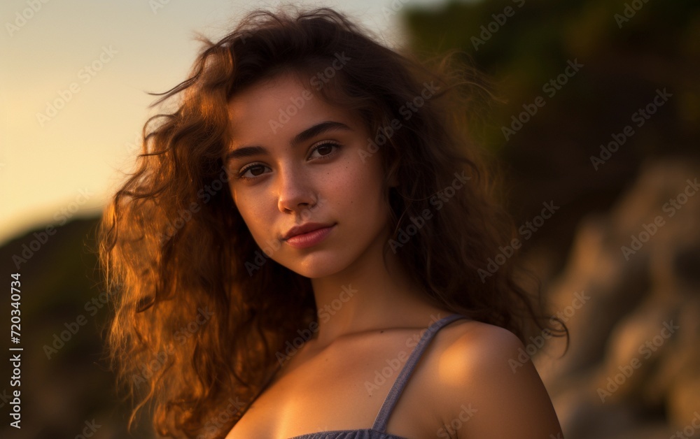 Beautiful Young Woman Standing Next to the Ocean Beautiful Young Woman Standing Next to the Ocean