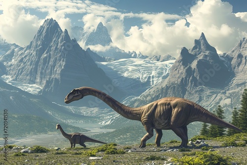 empty landscape dinasours with mountains background