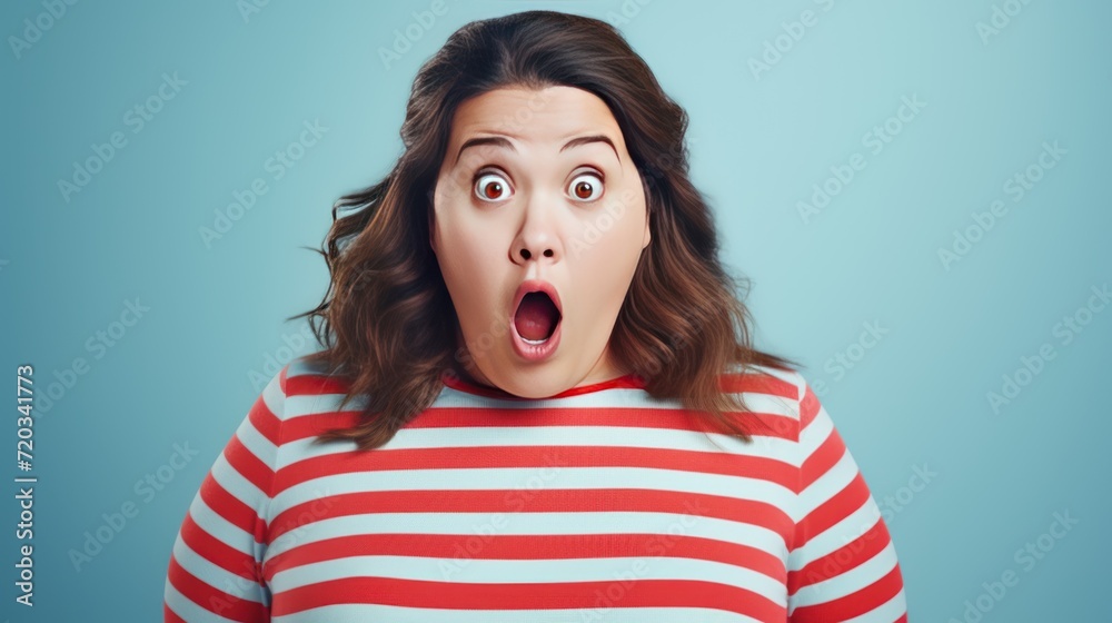 Young surprised shocked happy chubby overweight Young surprised shocked happy chubby overweight