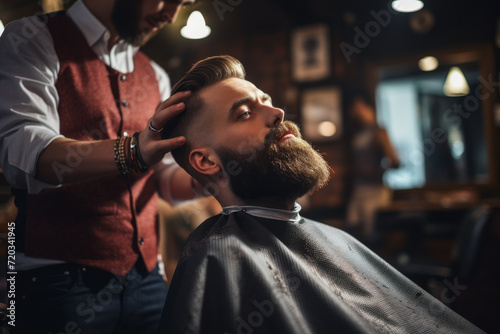 stylish bearded man in a barbershop
