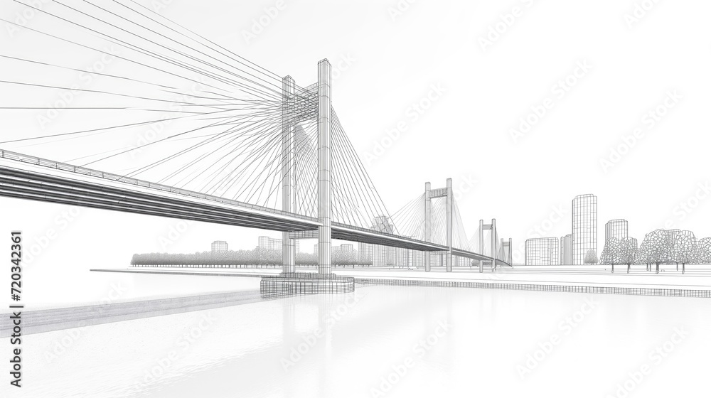 Mesh frame of a long bridge in the city