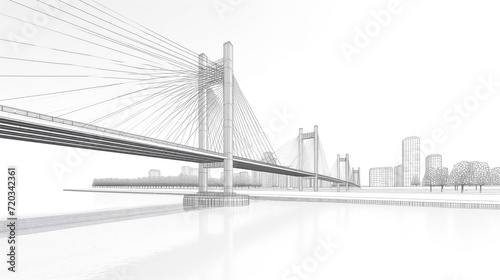 Mesh frame of a long bridge in the city © cherezoff