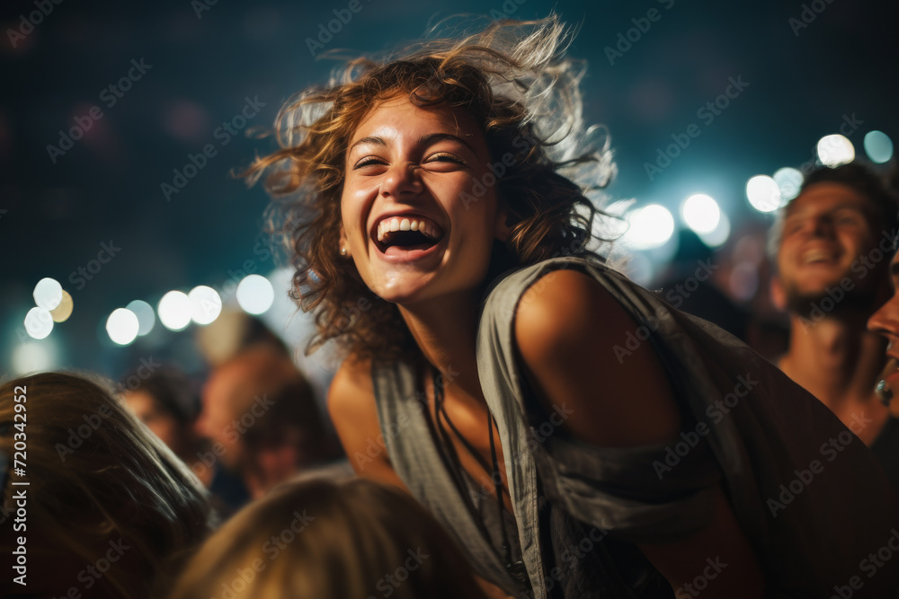 joyful girl at an open air concert joyful girl at an open air concert