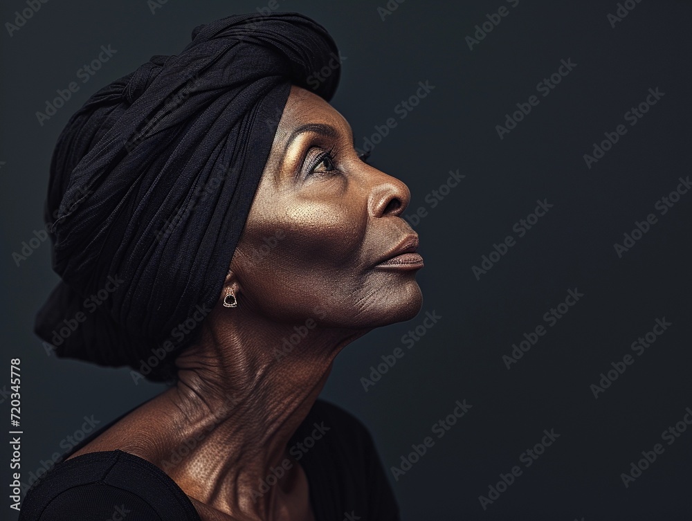Woman With Black Turban on Her Head in Cultural Attire Woman With Black Turban on Her Head in Cultural Attire