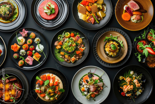 An array of plates filled with diverse international cuisines