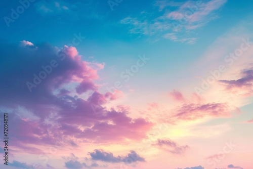 Majestic real sunrise sundown sky background with gentle colorful clouds © Amer