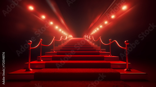 Luxurious and elegant red carpet staircase, holiday awards ceremony event