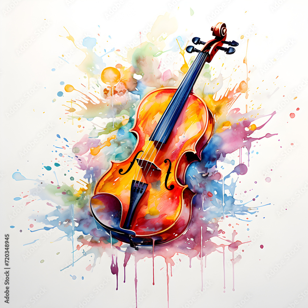 Watercolor violin splash art painting