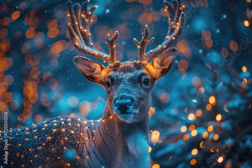 reindeer surrounded by the vibrant and glowing polymer dots